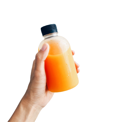 transparant background PLA juice bottle in hand